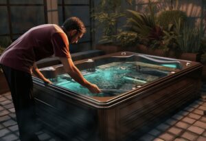 A man cleaning a hot tub
